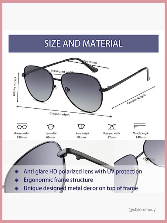 Polarized Metal Aviator Sunglasses UV400 Protection Oversized main image 6